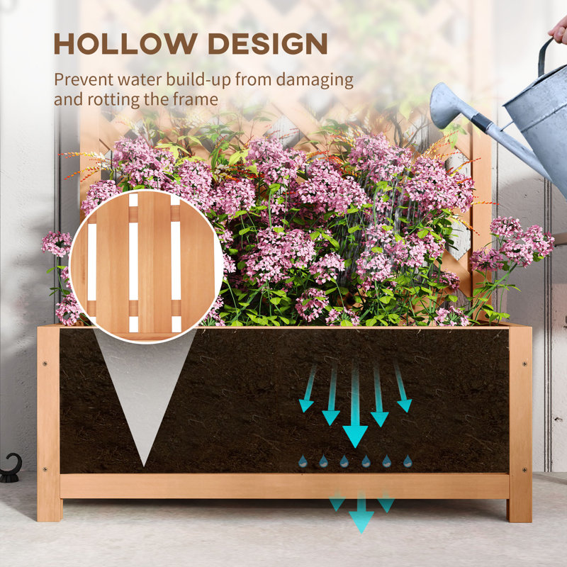 Jardinière en bois surélevée avec treillis pour patio brun