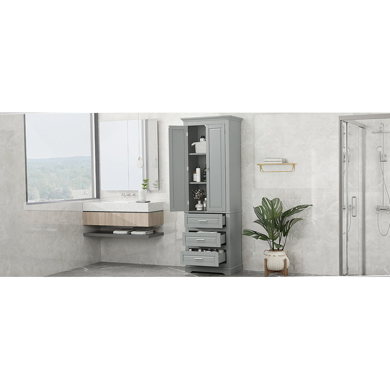 Grande armoire de rangement avec trois tiroirs pour salle de bain / bureau, gris, Gris