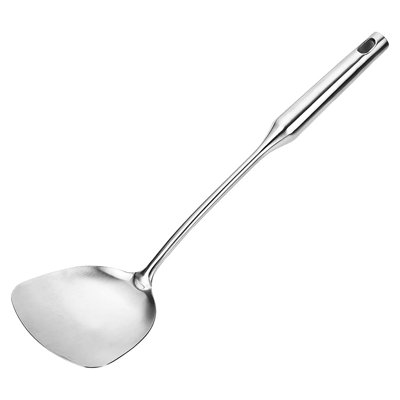 14.7 Inch Silver Stainless Steel Wok Spatula - Wide Blade with Hollow Long Handle for Effortless Wok Cooking