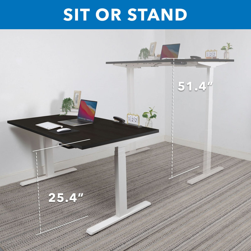 Ultimate Dual Motor Electric Standing Desk With Tabletop -, 51.40" H x 55" W x 29" D, Black/White