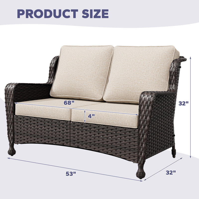 Causeuse d'extérieur en rotin avec coussins, Beige