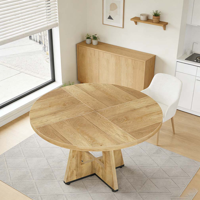 Wooden Round Farmhouse Kitchen Dinner Table for 4, Natural