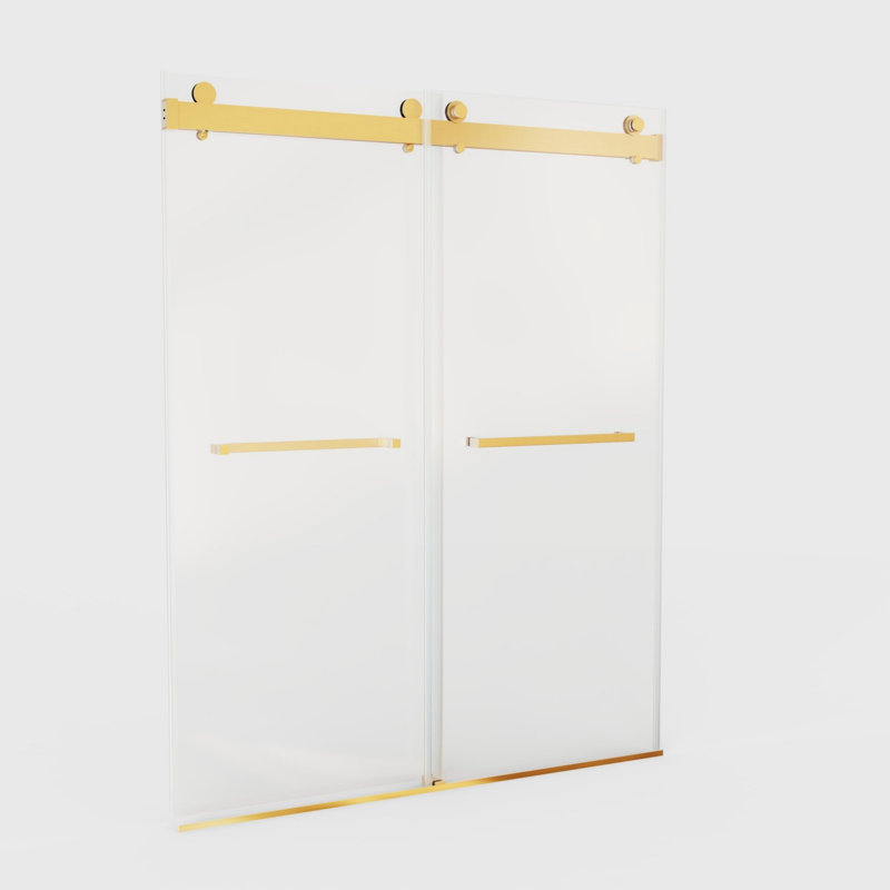 Brushed Gold Frameless Double Sliding Shower Door with Towel Bar