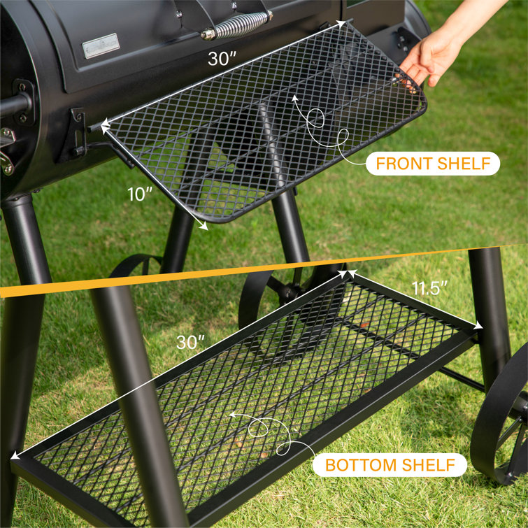 Alphamarts Free-standing 36” Barrel Charcoal Grill w/ Offset