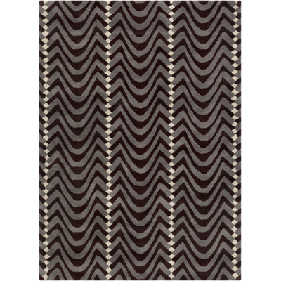 Tapis en laine à motif de chevrons ondulés brun, gris et crème Iconium