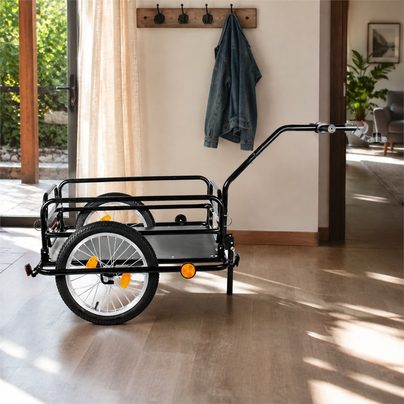 Remorque cargo pliable 2 en 1 de 82 kg (180 lb), cadre en acier au carbone avec roues de 40,6 cm (16 po) et bandes réfléchissantes, se replie en poussette.