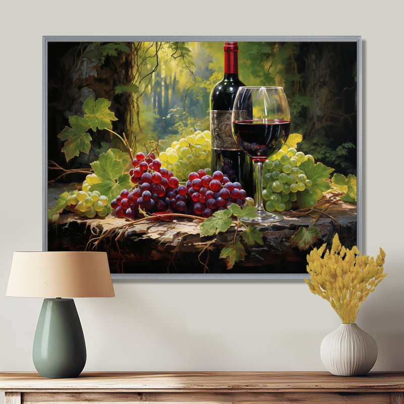 Cabernets calmes - impressions sur toile vin, H 24 po x l 32 po x P 1 po, Silver Floater Frame