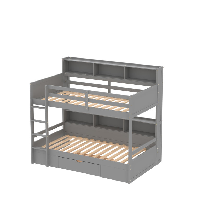 Ginamarie Kids Twin Over Twin Bunk Bed with Drawers, Gray