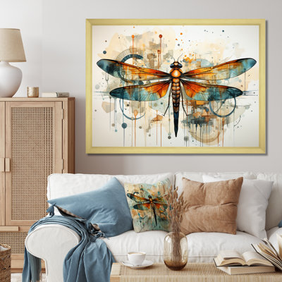 " Orange Dragonfly Insects Flight Geometric II "