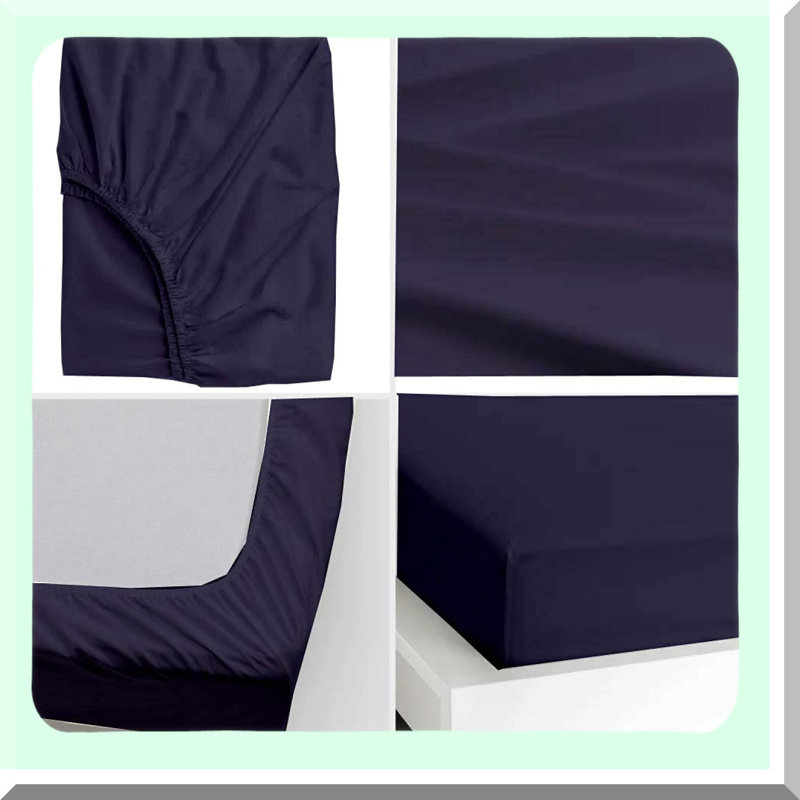 Navy Blue Cotton 600TC California Queen Size 3PC Fitted Sheet Set - Super Soft Bedding with Extra Deep Pocket - Pillowcase Included