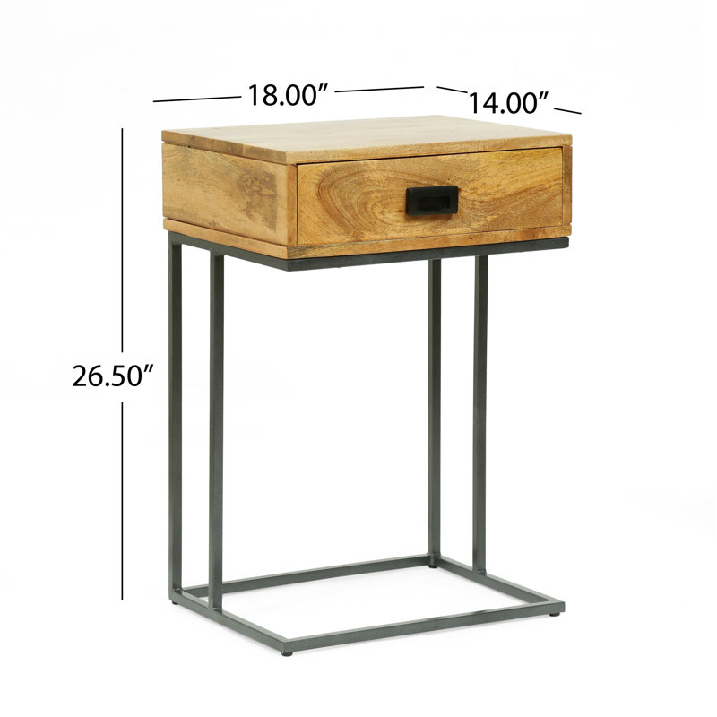 Table d'appoint en bois de manguier en forme de C, Gris
