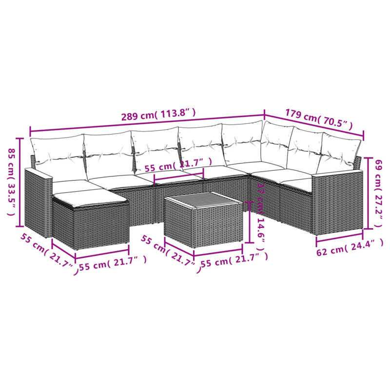 Ensemble de canapé de jardin avec coussins Vidaxl