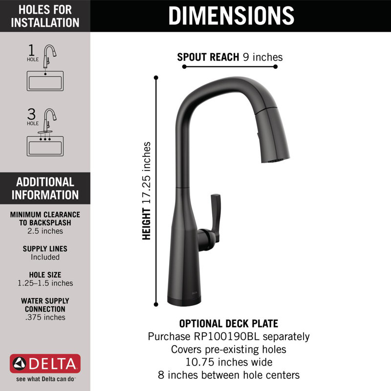 Stryke Pull Down Touch Single Handle Kitchen Faucet with Touch2O Technology and With Accessories, Matte Black