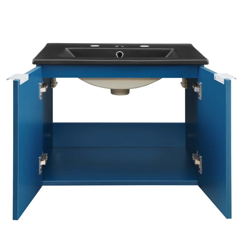 Maybelle 24" Wall-Mount Bathroom Vanity, Navy/Black