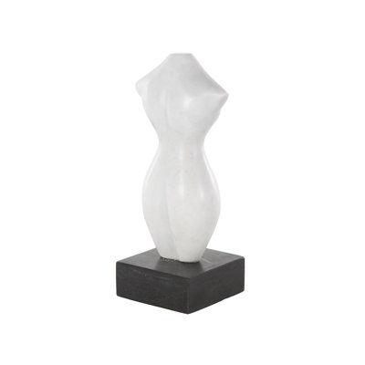 Cole And Grey Marble Abstract Female Form Woman Sculpture With Black Block Base