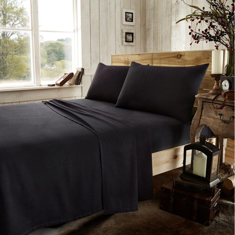 Aonghus Flannel Flat Sheet, Black, Kingsize (5')