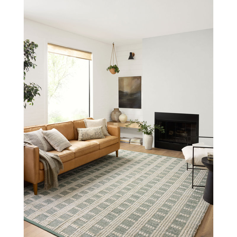 Ivory & Sage 5' x 7' Hand-Woven Cotton-Blend Geometric Area Rug
