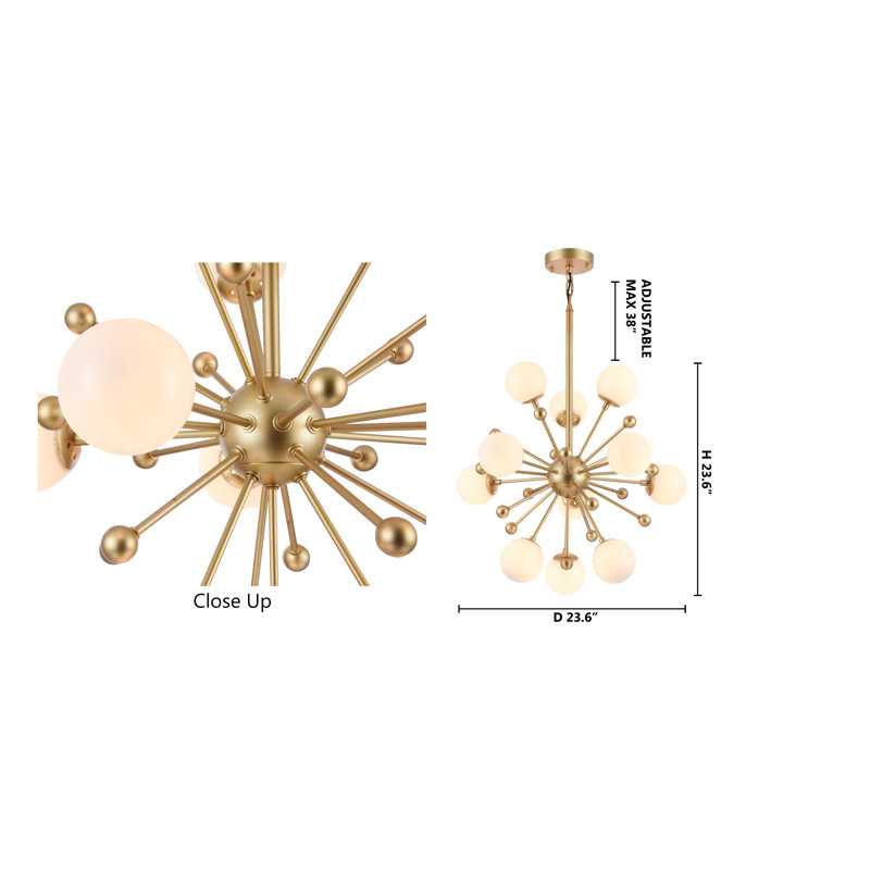 Cosme 11-Light Gold Chandelier With White Glass Globe Shades