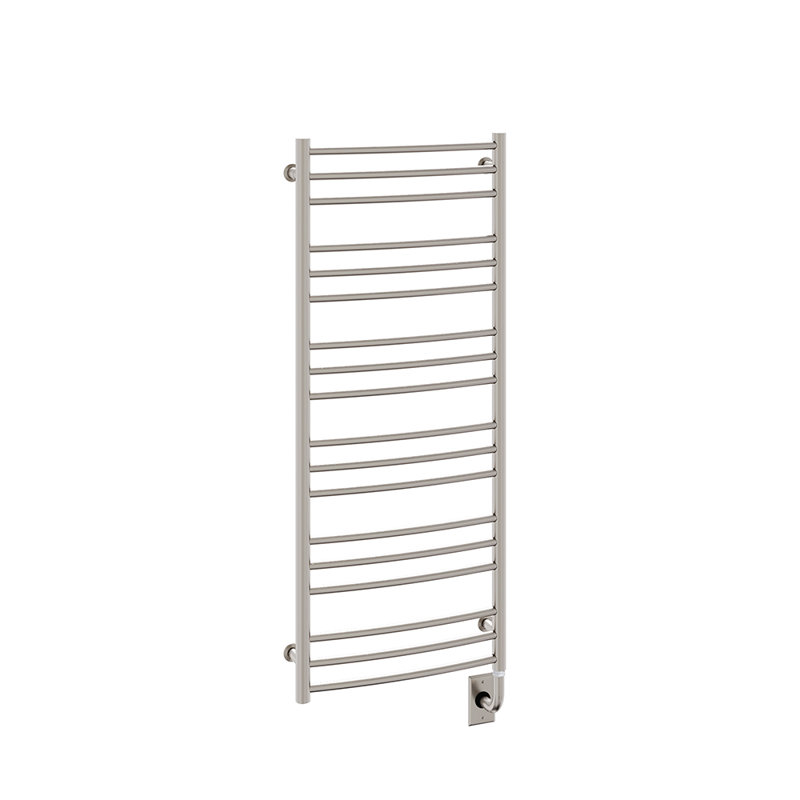 19.5"x47.5" Laveno Electric Hardwired Curved Rail Towel Warmer - Brushed Nickel, Wall Mounted, Includes Programmable Smart Switch, Lifetime Warranty