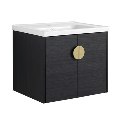 Meuble-lavabo à fermeture en douceur avec lavabo, pour petite salle de bain (emballage KD)