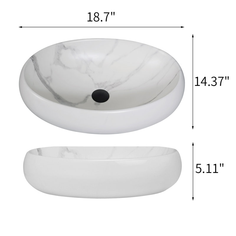 Lavabo de salle de bain ovale moderne 18,7 "x 14,3" avec aspect marbre
