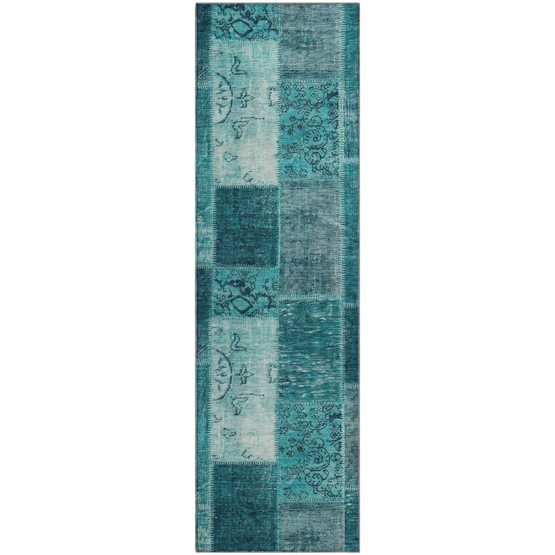 Premium Machine Washable Cerrito Teal Rug, Runner 2'3" x 7'6"