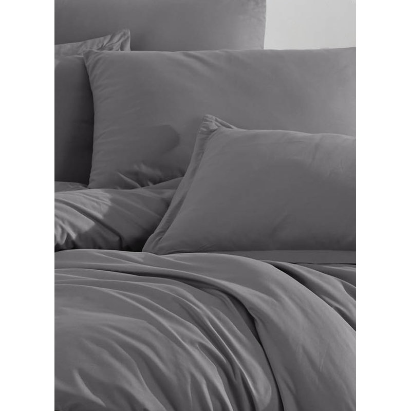 Ranforce 100% Cotton Gray Duvet Cover Set, 3 Pieces Luxury Soft Bedding Set With Closure. Solid Color Pattern Duvet Cover