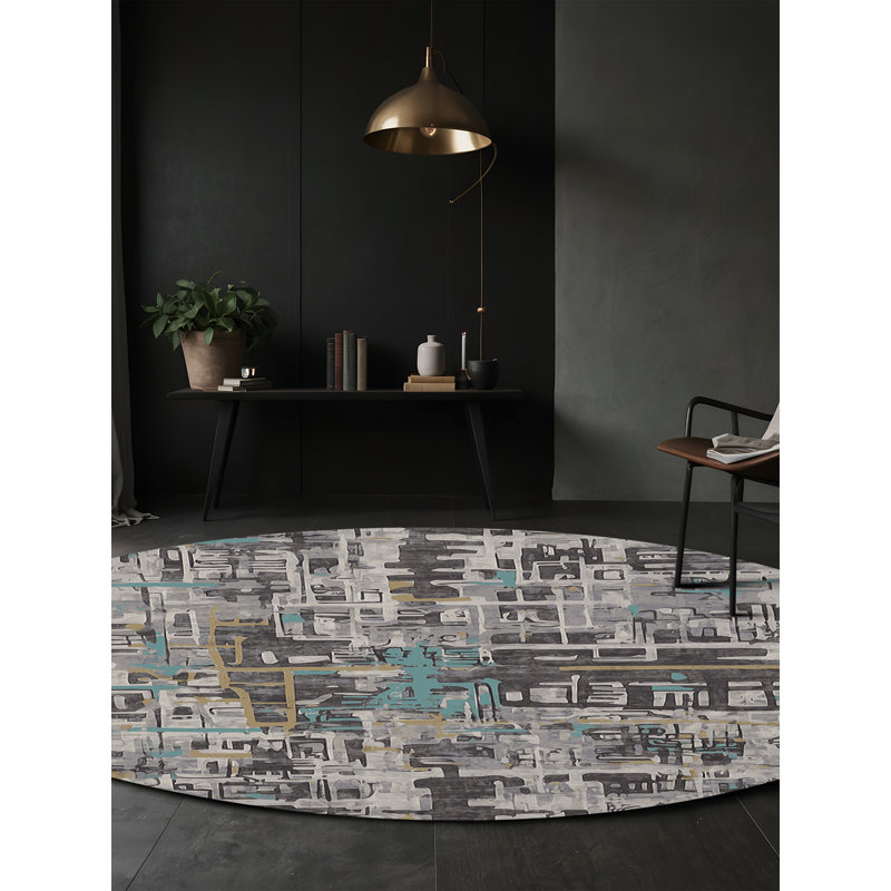Tapis gris lavable à la machine, Rond 7 pi