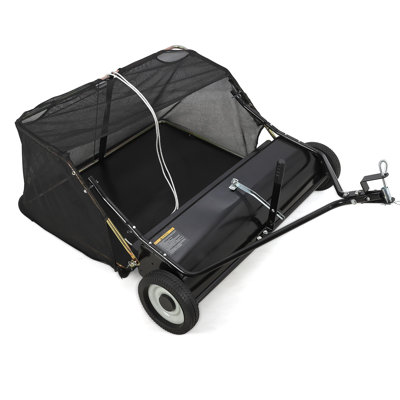 42 Inch Lawn Sweeper Tow Behind, 24 cu.ft. Large Pull Behind Grass Sweeper, Heavy Duty Leaf & Grass Collector with Dumping Rope Design, Adjustable Sweeping Height for Picking Up Debris & Grass