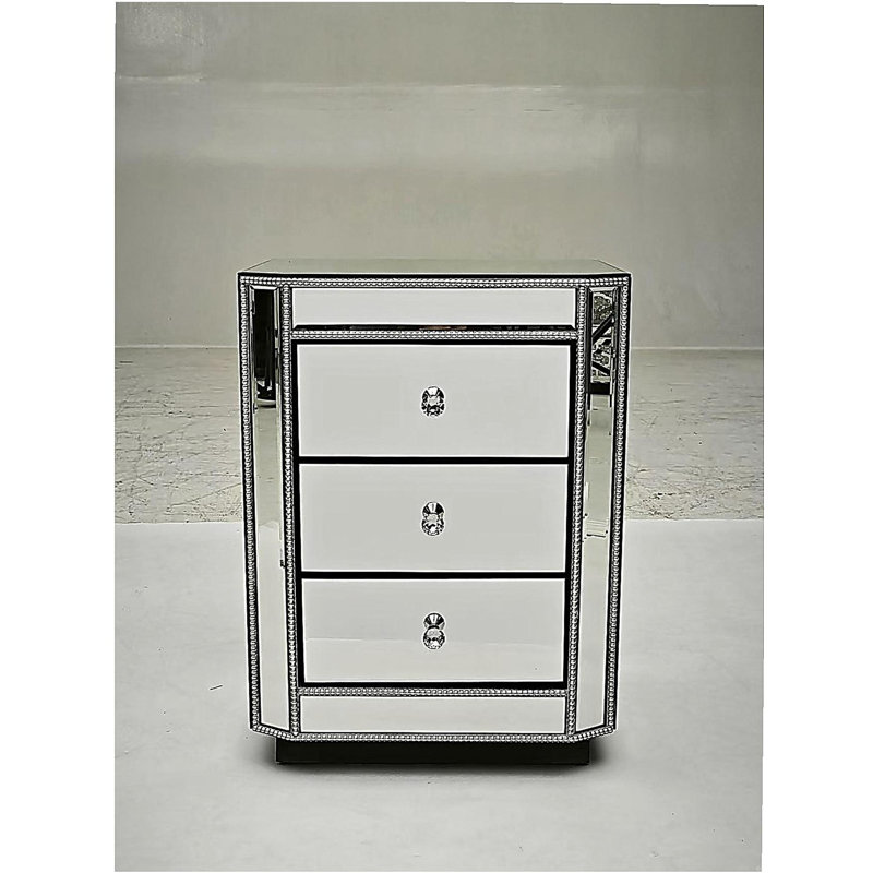 Table de chevet à 3 tiroirs avec table de chevet, table de bout moderne, table de chevet avec miroir, table d'appoint avec miroir pour le salon, la chambre à coucher et le vestibule l 17,7 po x P 13,8 po x H 23,6 po
