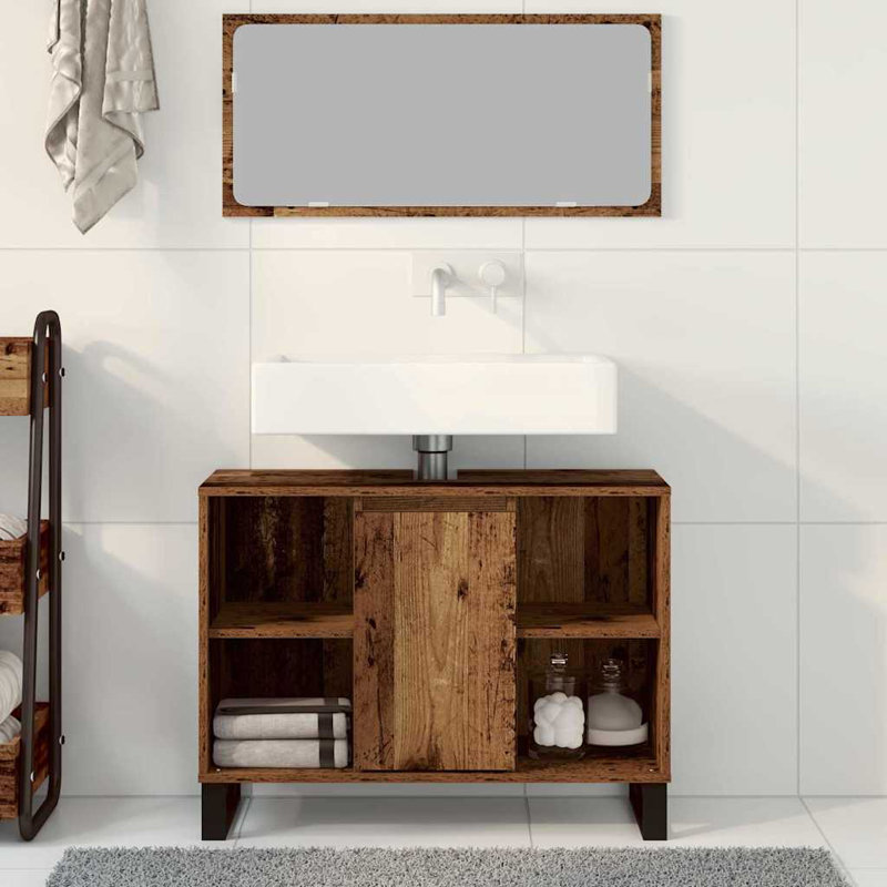 Bathroom Cabinet with Shelf with Storage Engineered Wood Wall Mounted, Old Wood