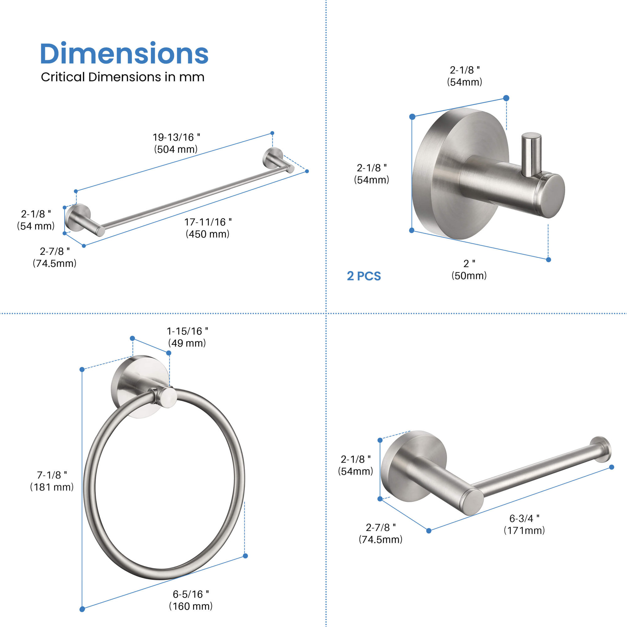5 - Piece Bathroom Hardware Set, Brushed Nickel
