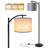 Floor Lamp With 3cct Led Bulb, Gray Linen Lamp Shade For Living Room, Modern Standing Lamp For Bedrooms