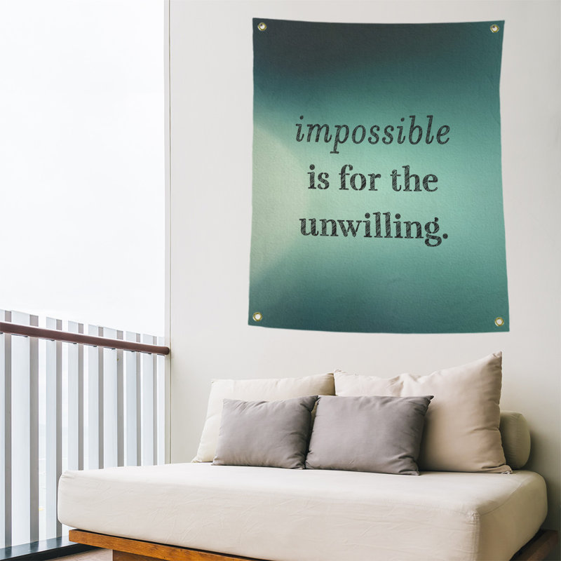 Tapisserie quote « impossible à écrire » en polyester, H 80 po x l 59 po, Lueur bleu sarcelle