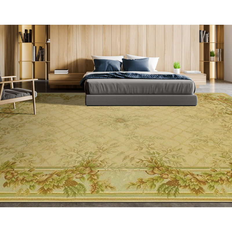 Wool Floral Area Rug in Gold, Rectangle 13'10" x 20'4"