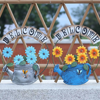 Décoration florale de décoration murale rétro en forme de fleur - Plaque de bienvenue pour porte d'entrée, marguerite et boîte de jardin
