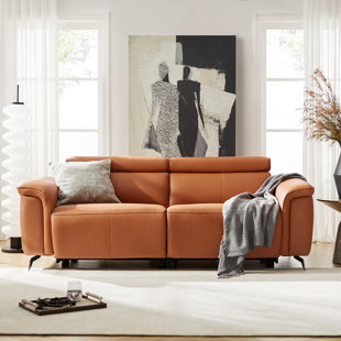 Niyam 85.25" Modern Genuine Leather Power Reclining Sofa with Adjustable Headrest