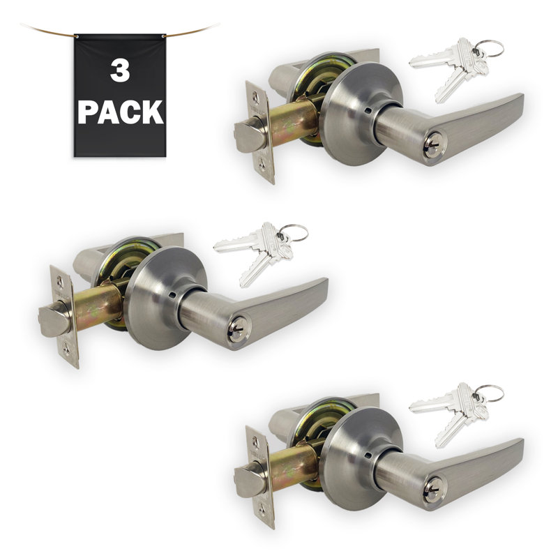 Keyed Entry Door Lever, Straight Handle, Satin Nickel