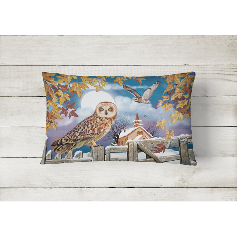 Outdoor Throw Pillow, Short-Eared Owl in the Churchyard
