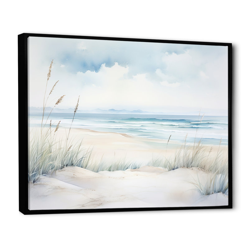 «Soft Color Beach Horizon III - Coastal Minimalisme», art mural, H 30 po x l 40 po x P 1,5 po, Cadre flottant noir