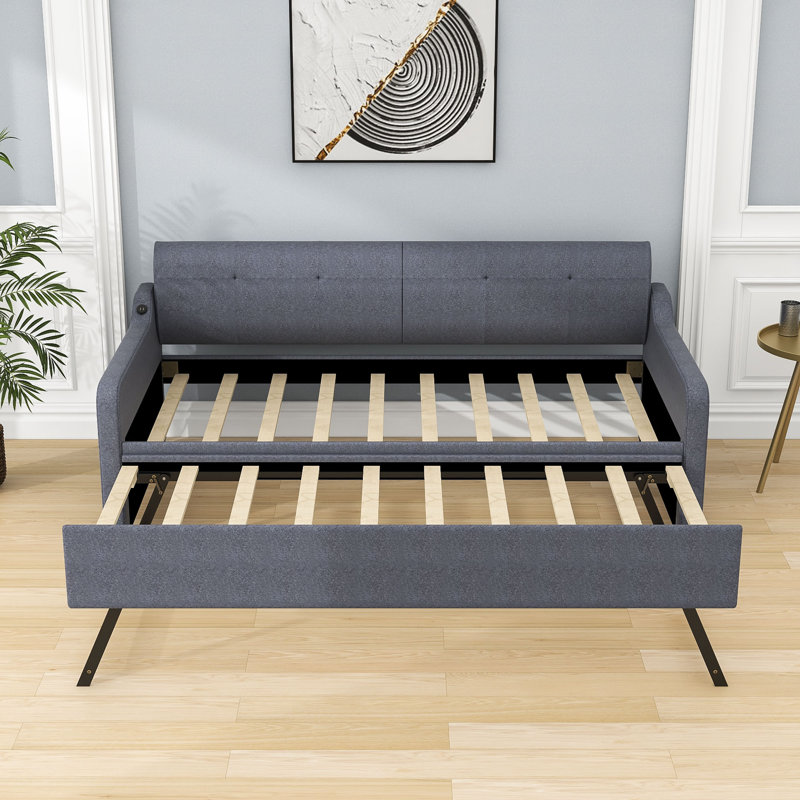 Kemel Upholstered Daybed with Trundle Bed, Gray