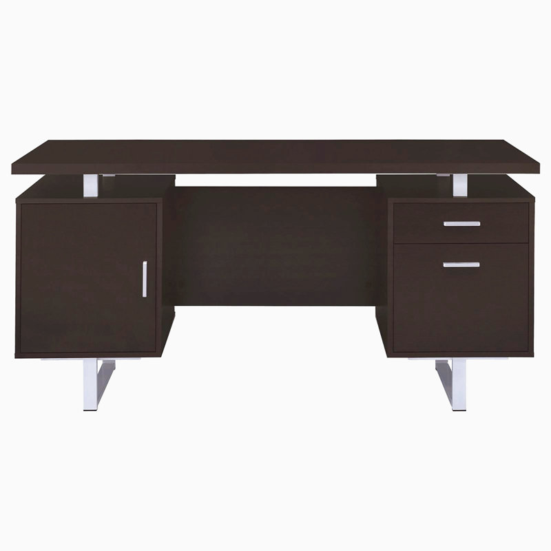 Weathered 2-Drawer Floating Top Office Desk, Cappuccino