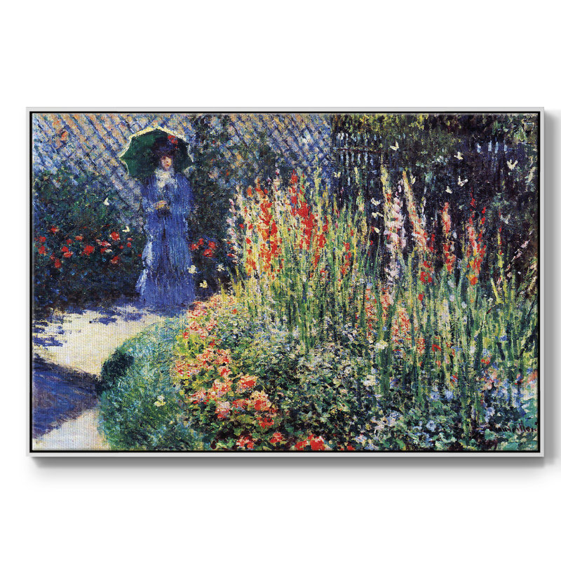 «Gladiolas», reproduction encadrée sur toile par Claude Monet, H 27 po x l 41 po x P 2 po, Blanc