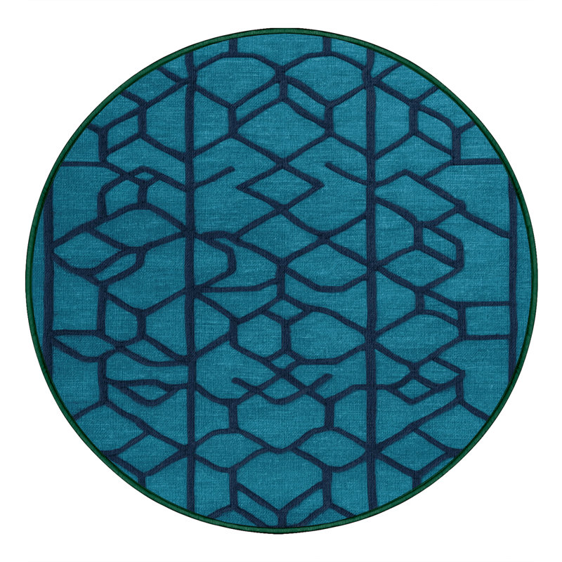 Machine Washable Trellis Green Area Rug, Round 5'