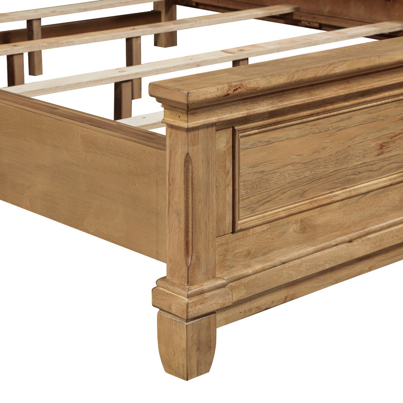 Grand lit Seny, conception rustique, moulures de cadre photo, bois brun miel, Grand