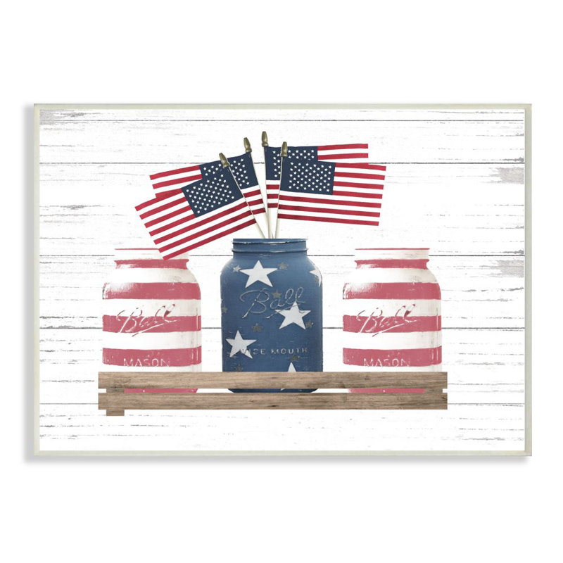 «Rustic Patriotic Jars American Pride» par Patricia Mendes, impression d'art graphique, H 10 po x l 15 po, Plaque murale