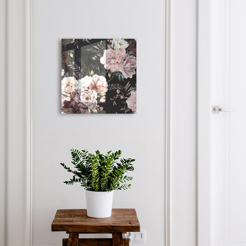 Key storage box, Opens to the left, 30x30x5, White, Stunning flowers on a dark background, 