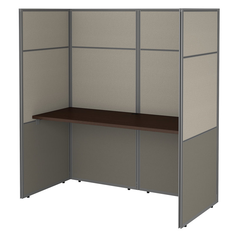 Easy Office Rectangle 1 Person Cubicle with Cable Management, Mocha Cherry