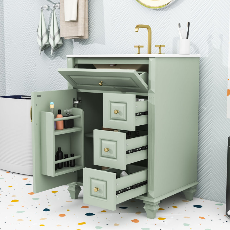 Stylish Freestanding Bathroom Vanity with Adjustable Storage and Easy-to-Clean Sink, Green