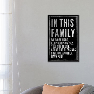 « family rules tableau noir », art textuel sur toile